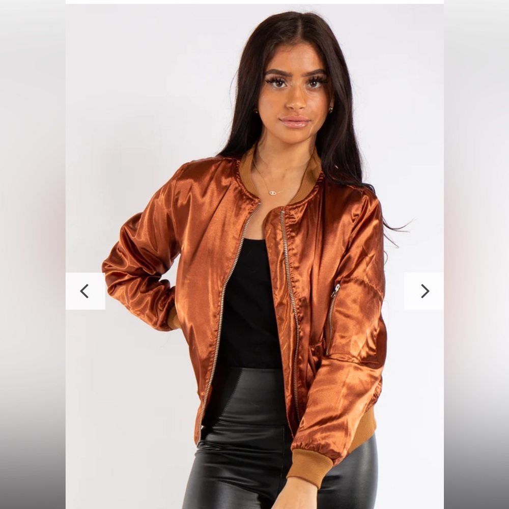 Misguided Grace Bronze Satin Bomber Jacket